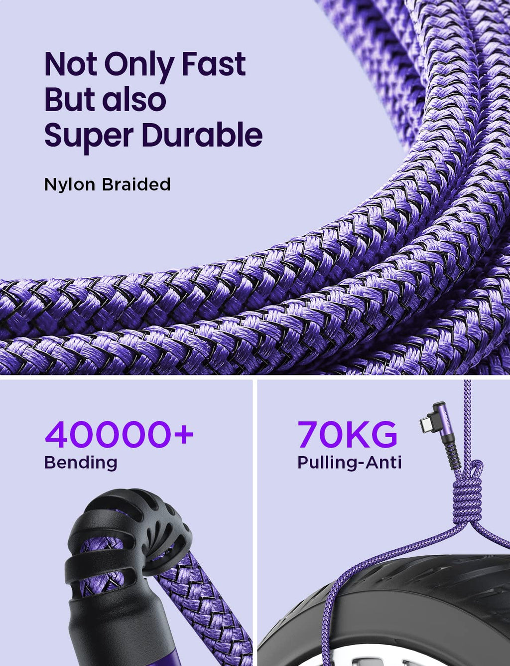 AINOPE 2-Pack 0.5ft USB C Cable, 3.1A Fast Charging, Right Angle, Durable Nylon Braided, Compatible with Galaxy S22 S21 Plus S20, Note 10 9 LG, Type C Charger