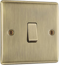 BG Electrical Single Wall Light Switch, 2 Way, Raised and Slim Profile, Round Edges, Nexus Metal, Antique Brass, 20A, 16AX, NAB12