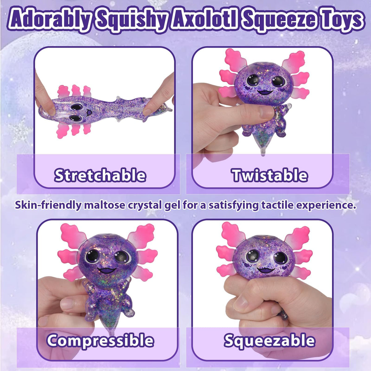 Axolotl Squishy Stress Relief Toy Glitter Fidget Toys Cute Malt Sugar Axolotl Toy Fidget Toys for Kids Youth Adult, Party Favors Anxiety Relief Squishy Toys(Blue)