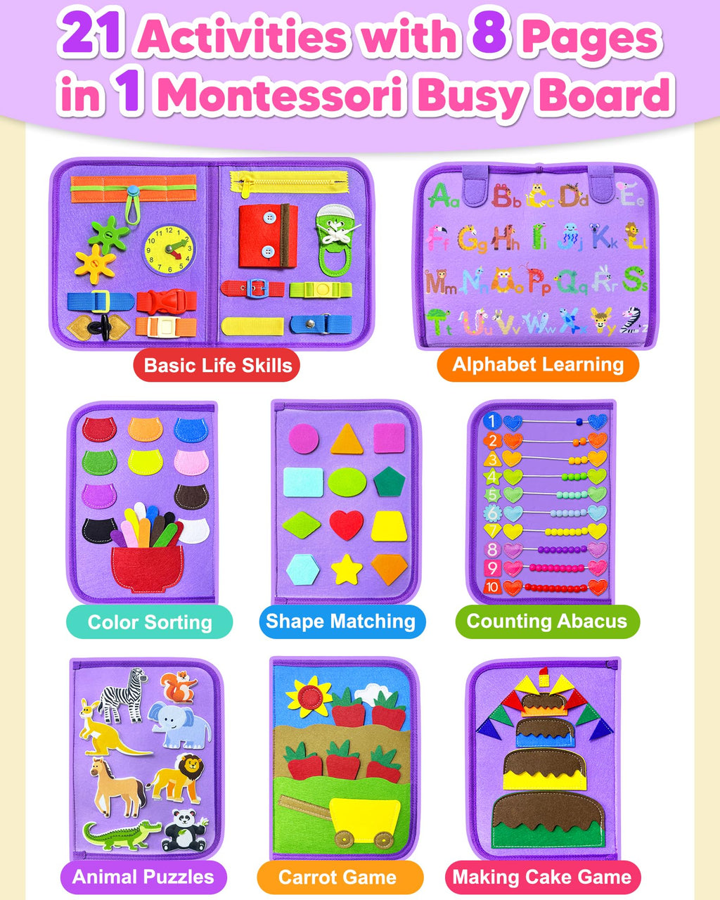 Exorany Busy Board Montessori Toys for Toddler Girl Birthday Gift Busy Book