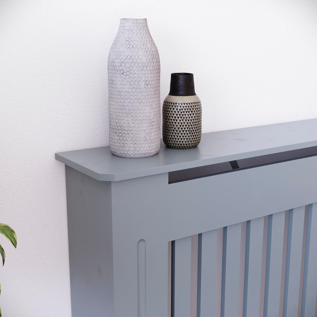 Vida Designs Chelsea Radiator Cover White - Medium - Modern Vertical Slat Design For Optimal Heat Circulation - H82xW111xD19cm - Painted MDF Cabinet Ideal For Living Room & Hallway