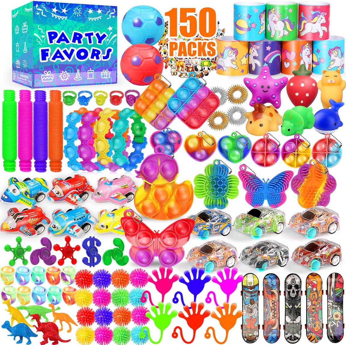 Party Favors for Kids 8-12 4-8, 150-Pack Fidget Toys Bulk, Treasure Box Toys for Classroom, Stocking Stuffers Goodie Bags, Classroom Prizes, Birthday Holiday for Boys Girls