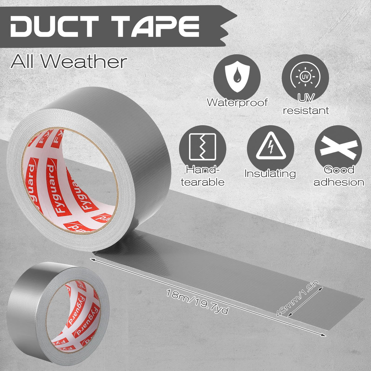 Black Duct Tape, 48mm x 54m (Pack of 3) Gaffer Tape Heavy Duty 8.5Mil