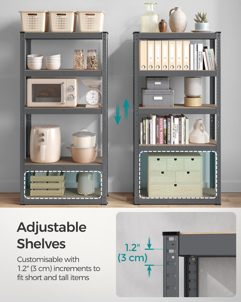 SONGMICS 5-Tier Heavy-Duty Shelving Units, Set of 2, Boltless Assembly
