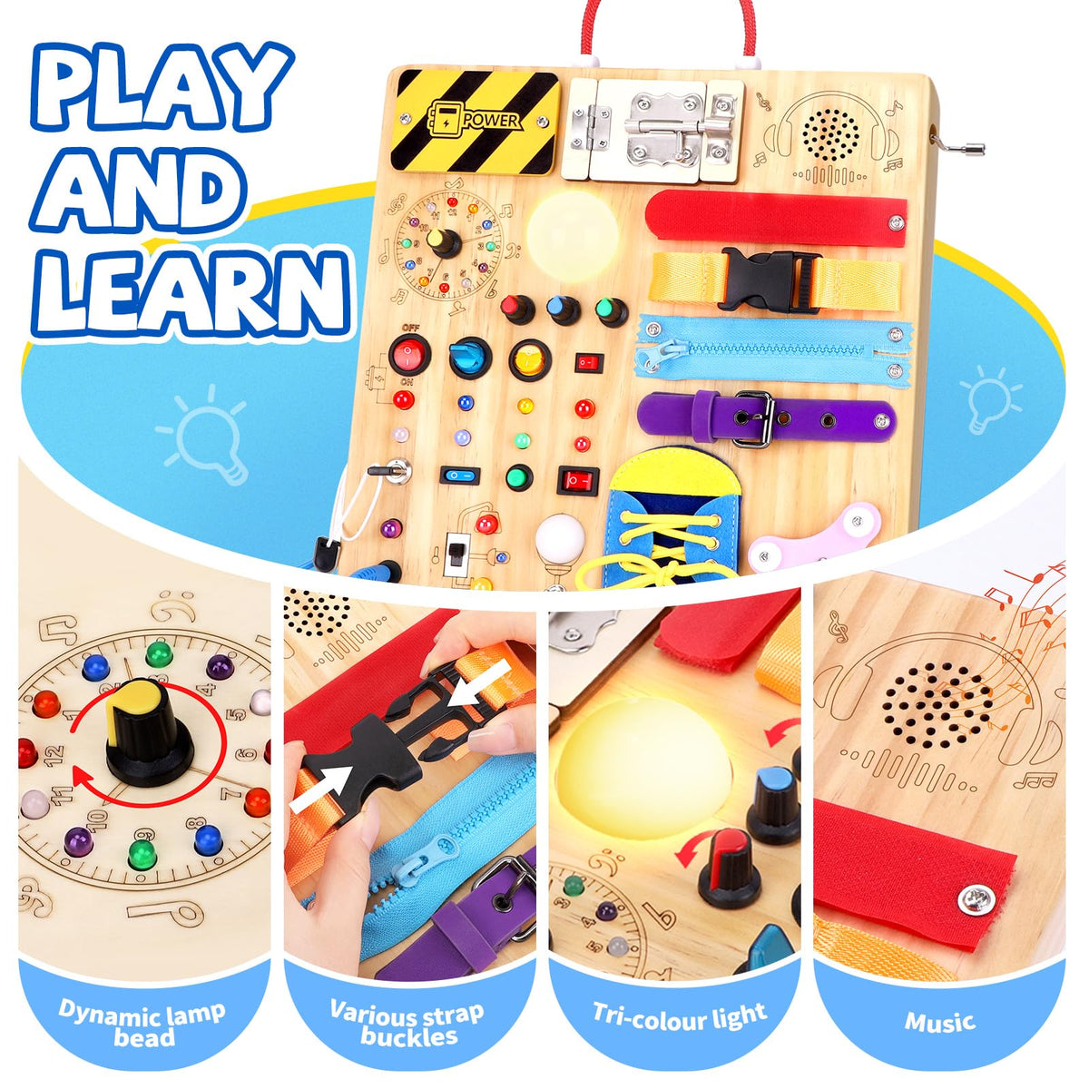 Grarain Busy Board for Toddlers - Montessori Educational Toy for 1-3 Year Old Boys & Girls | Travel-Friendly Sensory Learning Activity | Ideal for Kids with Autism(Busy Board v2)