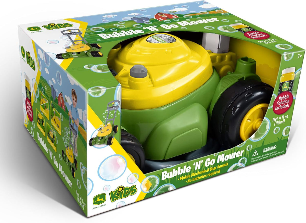 John Deere Bubble Lawn Mower for Toddlers, Bubble Blowing Machines, Indoor and Outdoor Gardening Toy, Birthday, Party Favor for Preschool Girls and Boys, No Batteries Required, 2+