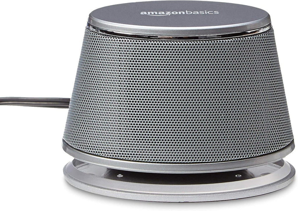 Amazon Basics PC Speakers for Desktop or Laptop, 3.5mm Aux, USB-Powered, Silver