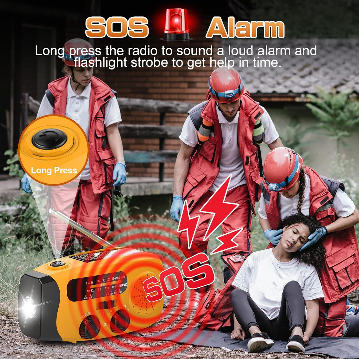 Wind Up Radio, Solar Emergency Radio, Portable Hand Crank Radio, AM/FM Radio with LED Torch, 2000mAh Rechargeable Power Bank, SOS Alarm, USB Phone Charger, Emergency for Camping Hiking (Light Orange)