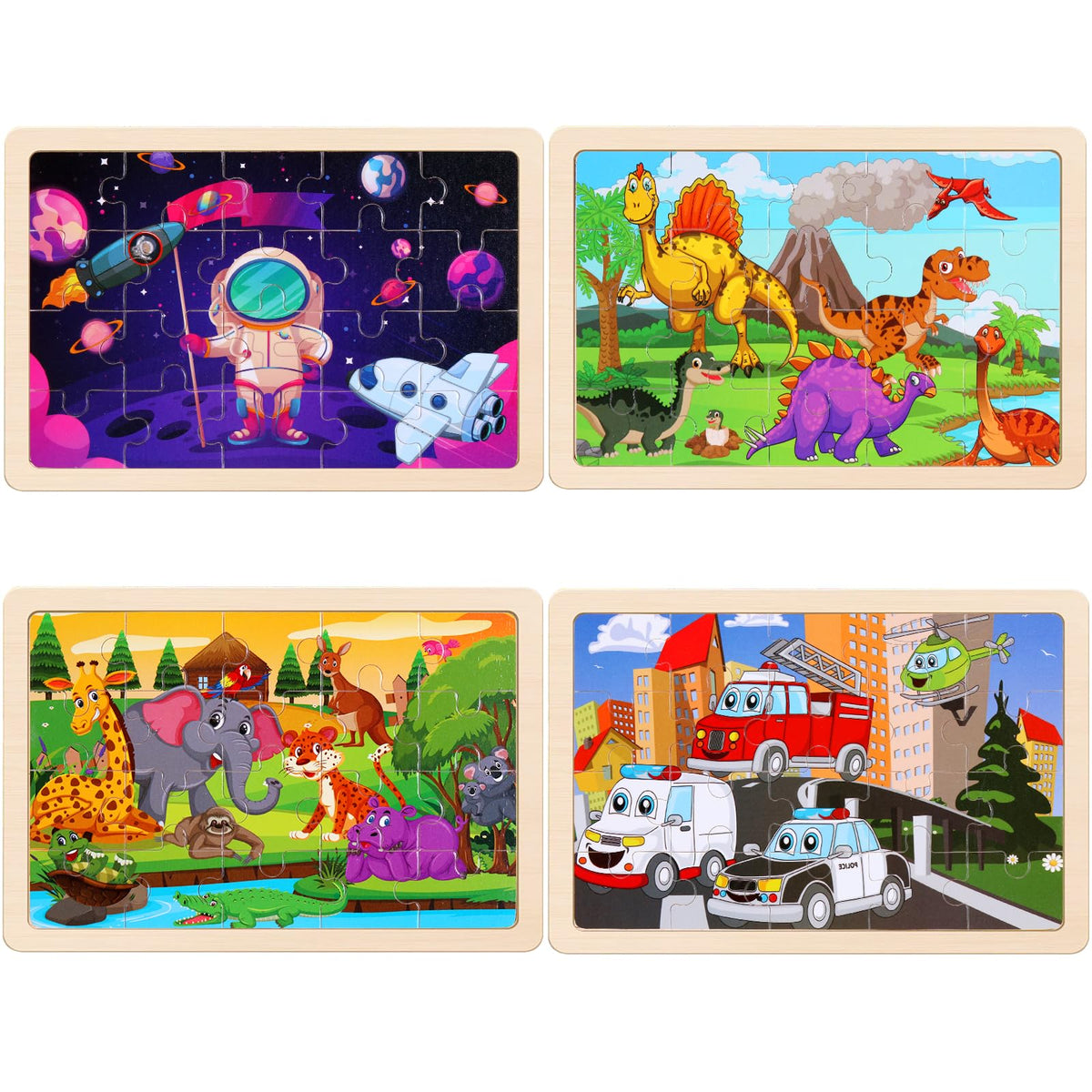 Wooden Puzzles Dinosaur Toys for Kids Ages 3-5, Set of 4 Packs with 20-Piece Wood Jigsaw Puzzles, Preschool Educational Brain Teaser Boards for Boys and Girls 3 4 5 6 Years Old