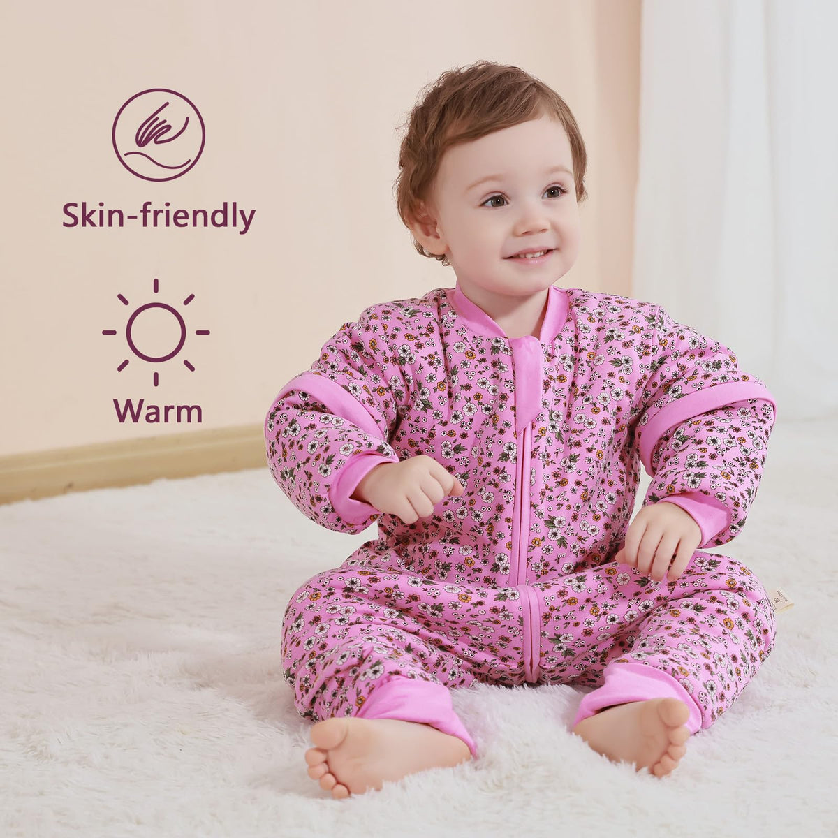 Mosebears Baby Sleeping Bag, 2.5 TOG Baby Sleep Sack with Legs,Winter Sleeping Bag with Removable Sleeves