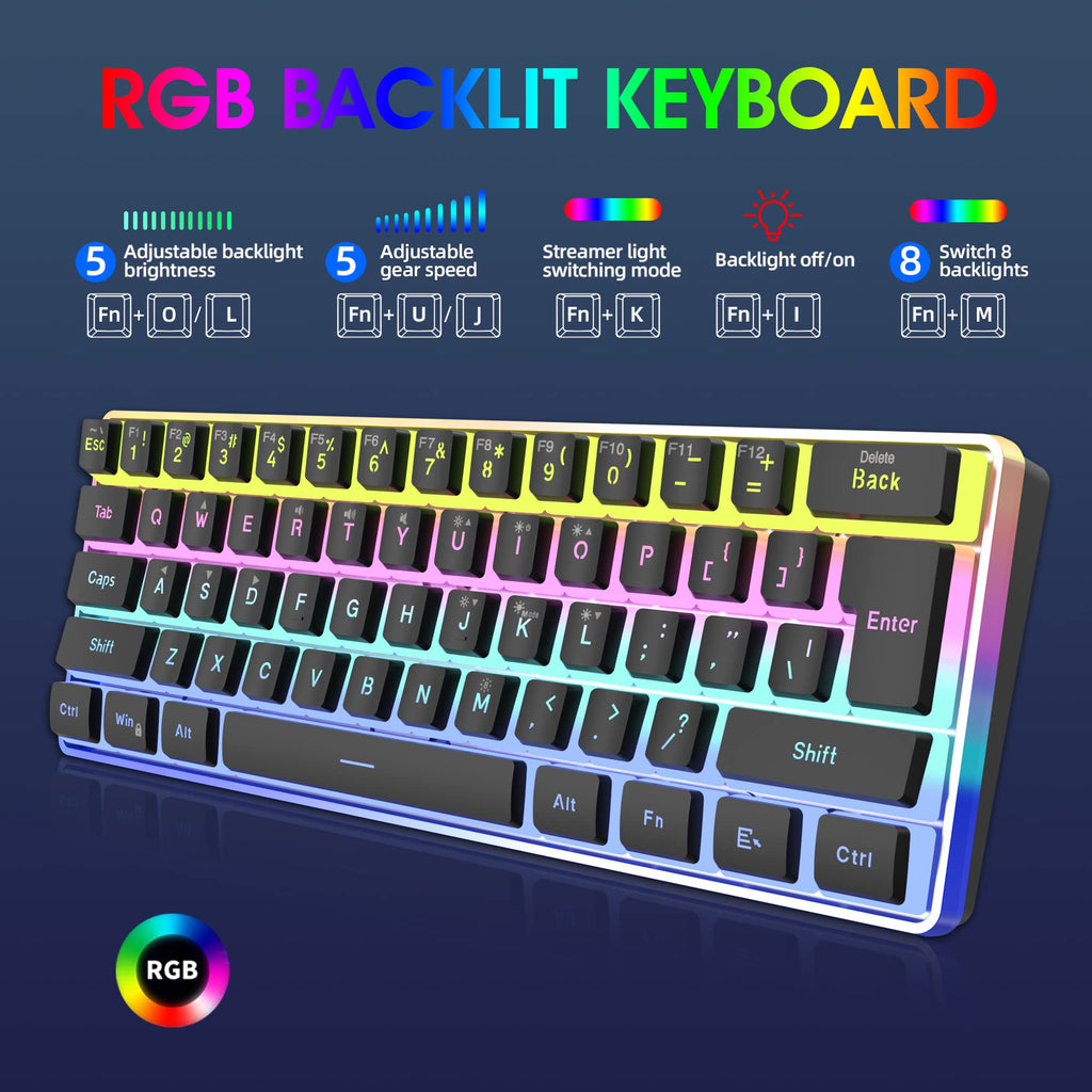 Snpurdiri 2.4G 60% Wireless Gaming Keyboard and Mouse Combo (White-Grey)