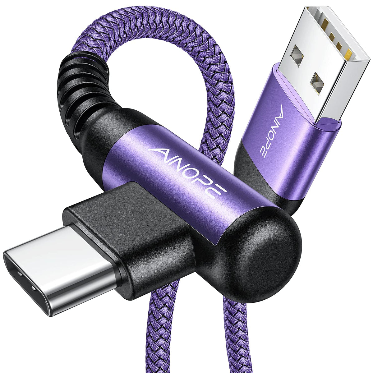 AINOPE 2-Pack 0.5ft USB C Cable, 3.1A Fast Charging, Right Angle, Durable Nylon Braided, Compatible with Galaxy S22 S21 Plus S20, Note 10 9 LG, Type C Charger