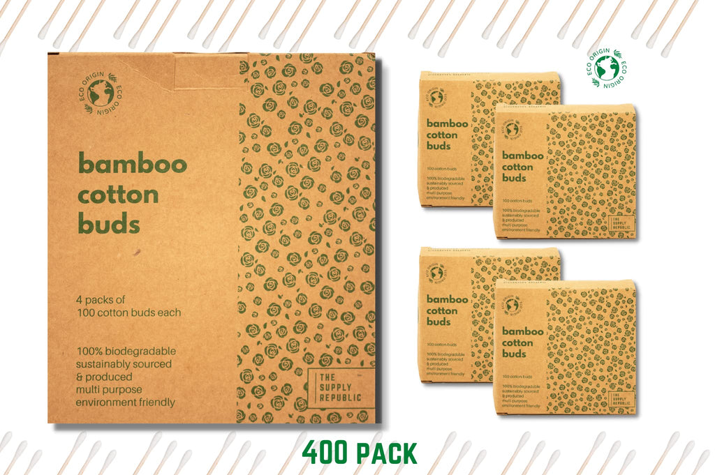 400 Bamboo Cotton Buds |100% Eco-Friendly Biodegradable | Cotton Wool Buds | Compostable Bamboo Earbuds | Recycled Plastic Free Packaging | Cotton Buds Bamboo | Cotton Ear Buds | 400 x Ear Buds Cotton