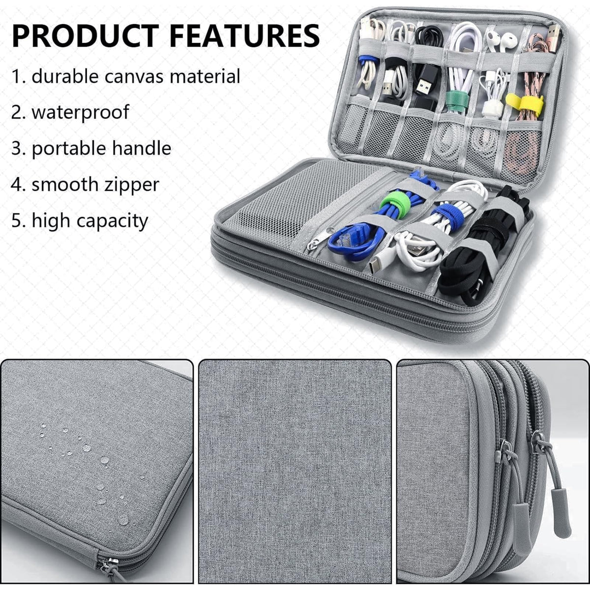 Teskyer Travel Cable Organiser Bag, Travel Essential, Black