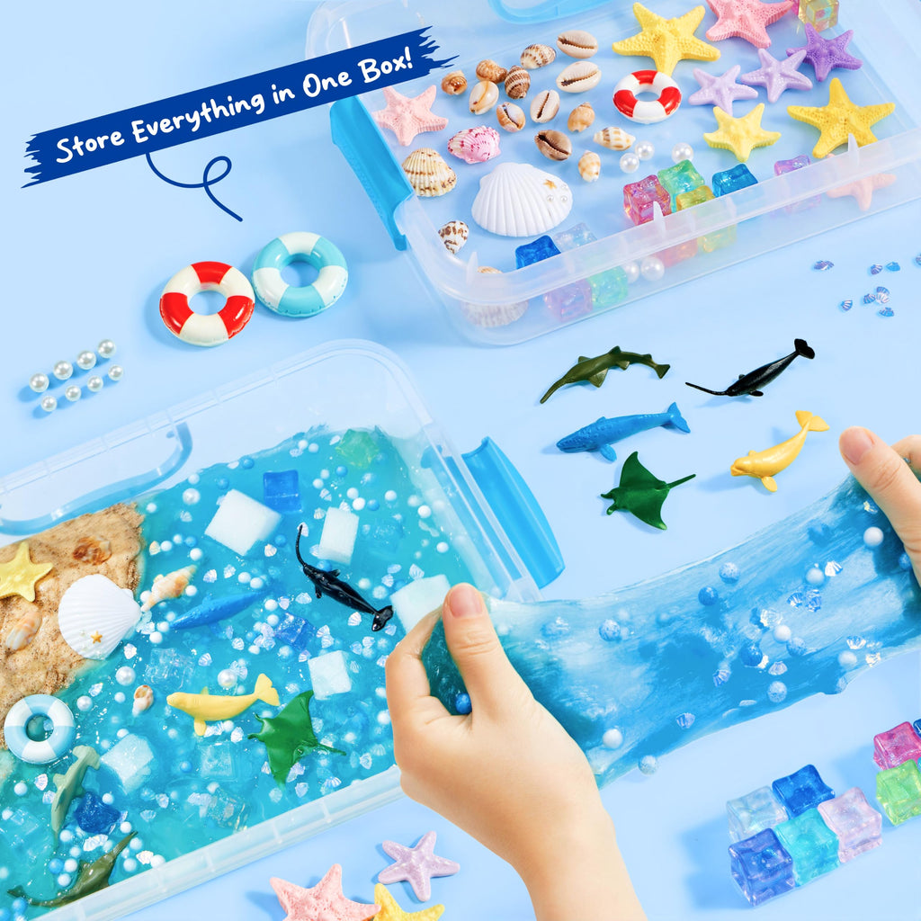 JOVA Klever Kits Construction Sensory Bin for Kids with Glow in The Dark Stones, Sandbox with Lid Castle Building kit, Preschool Learning Activities Gifts for Boys Girls Age 3+