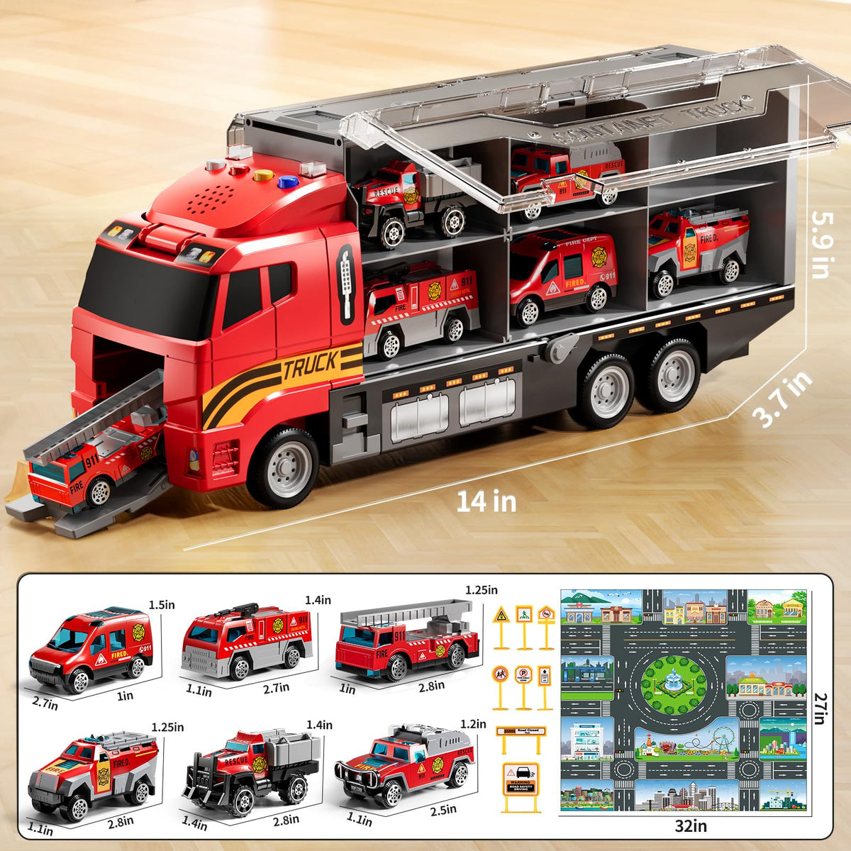 NIPLOOOW Kids Boys Construction Truck Vehicle Toy Set with Play Mat and Die-Cast Toy Car, Transport Carrier Truck for Kids 3-5, Birthday Gifts Toys for 3-8 Year Old Boys