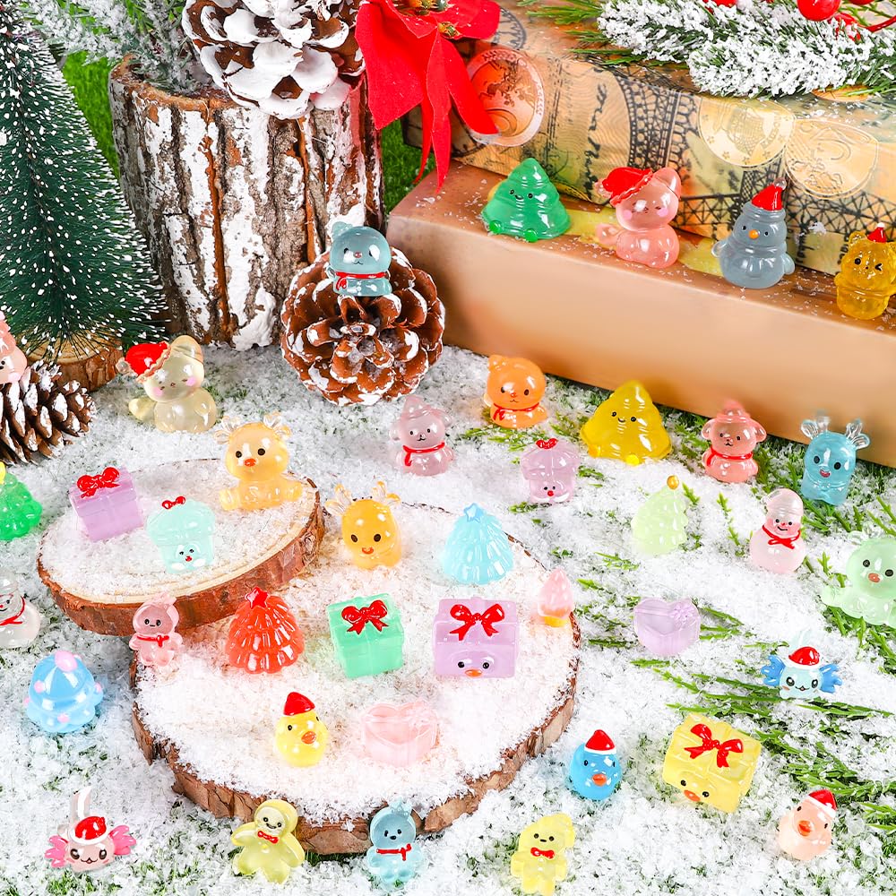 DIYDEC 24pcs Luminous Christmas Mini Resin Tree Figures Toys