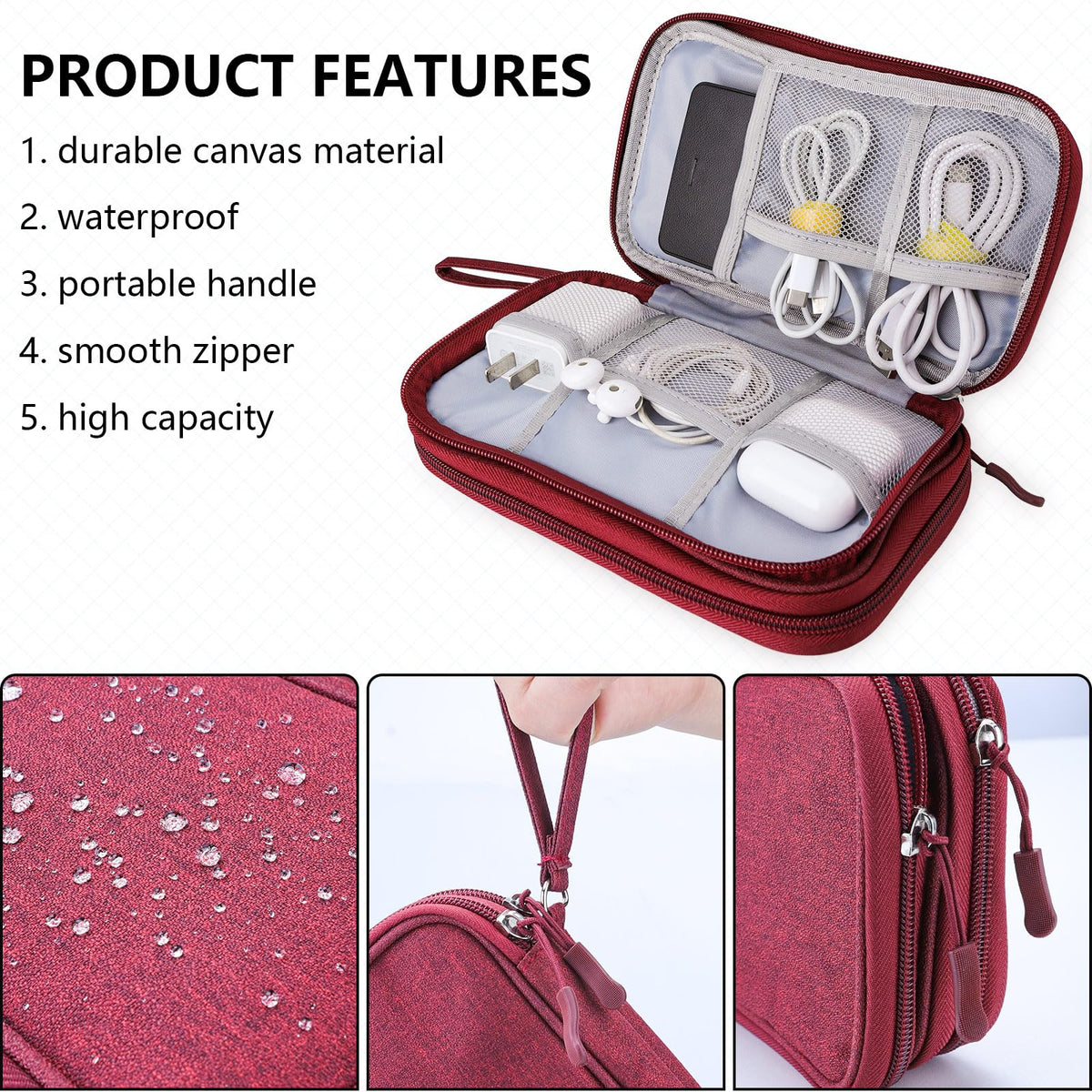 Teskyer Travel Cable Organiser Bag, Travel Essential, Black