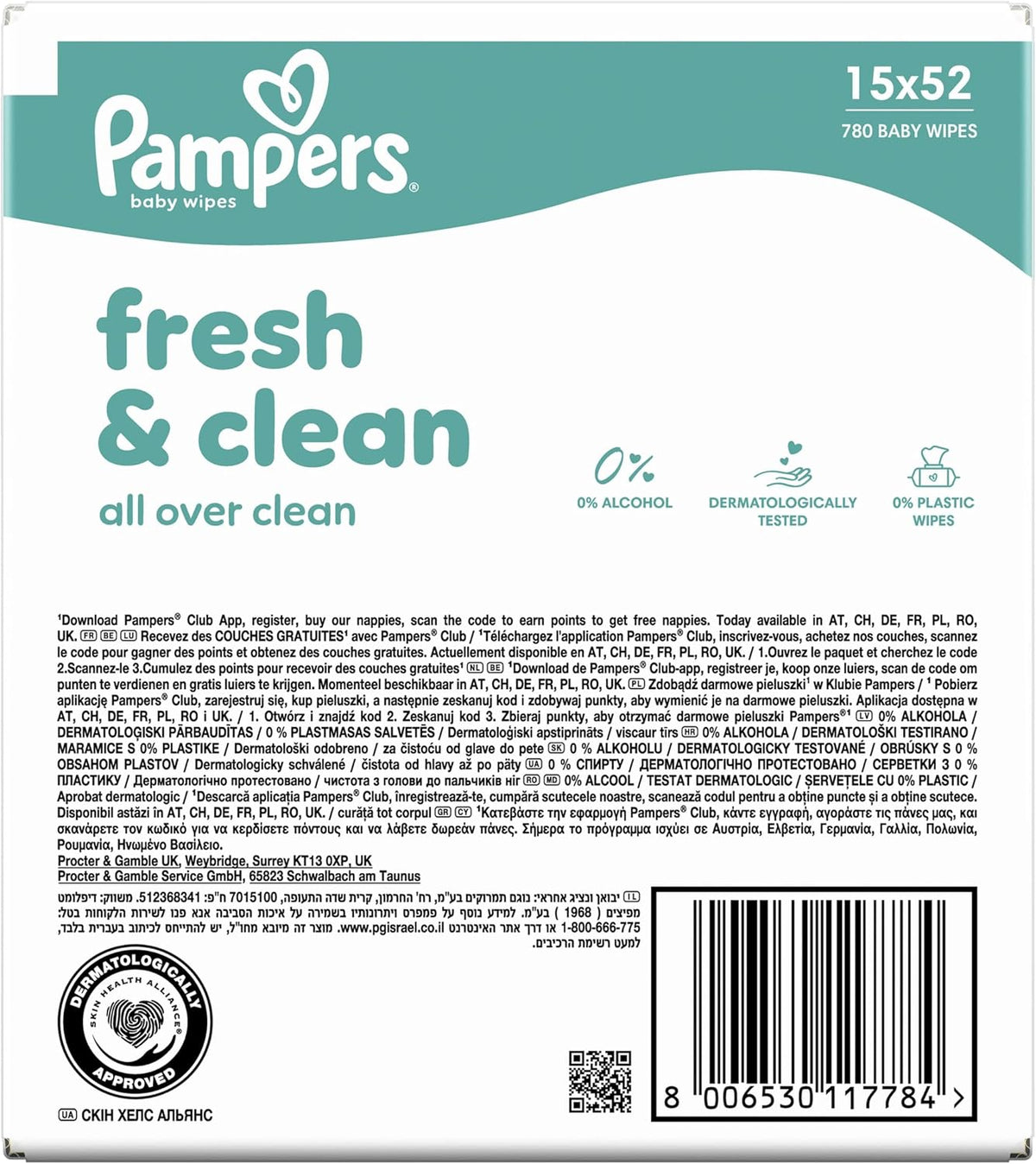 Pampers Fresh Clean Baby Wipes, 780 Count