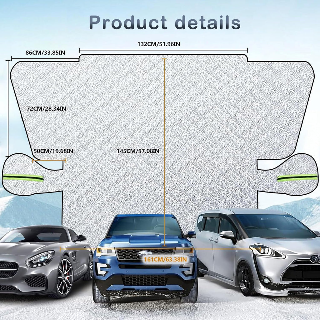 Maxee Car Windscreen Cover with 8 Magnetic, Enlarged Winter Snowproof Windshield Cover with Side Mirror Cover, Frost Guard for SUV Trucks Large Vehicles