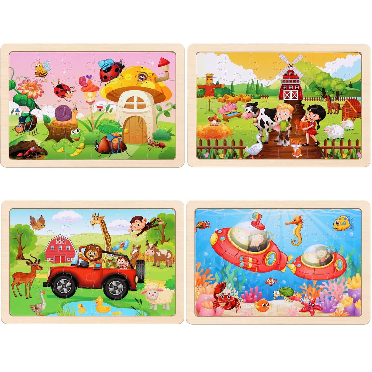 Wooden Puzzles Dinosaur Toys for Kids Ages 3-5, Set of 4 Packs with 20-Piece Wood Jigsaw Puzzles, Preschool Educational Brain Teaser Boards for Boys and Girls 3 4 5 6 Years Old