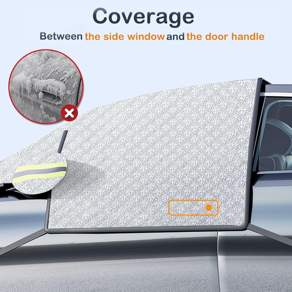 Maxee Car Windscreen Cover with 8 Magnetic, Enlarged Winter Snowproof Windshield Cover with Side Mirror Cover, Frost Guard for SUV Trucks Large Vehicles