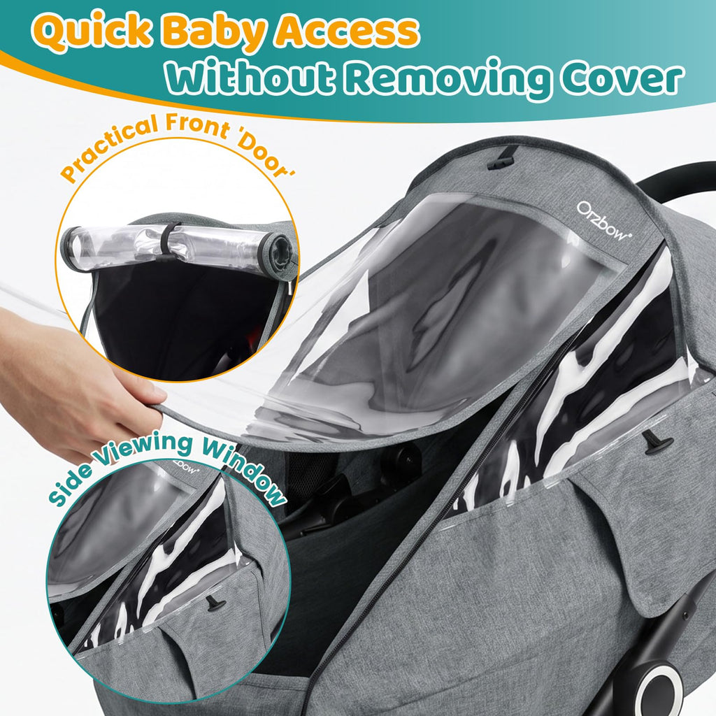 Orzbow Rain Cover for Pram, Large Viewing Window for Easy Access, Clear
