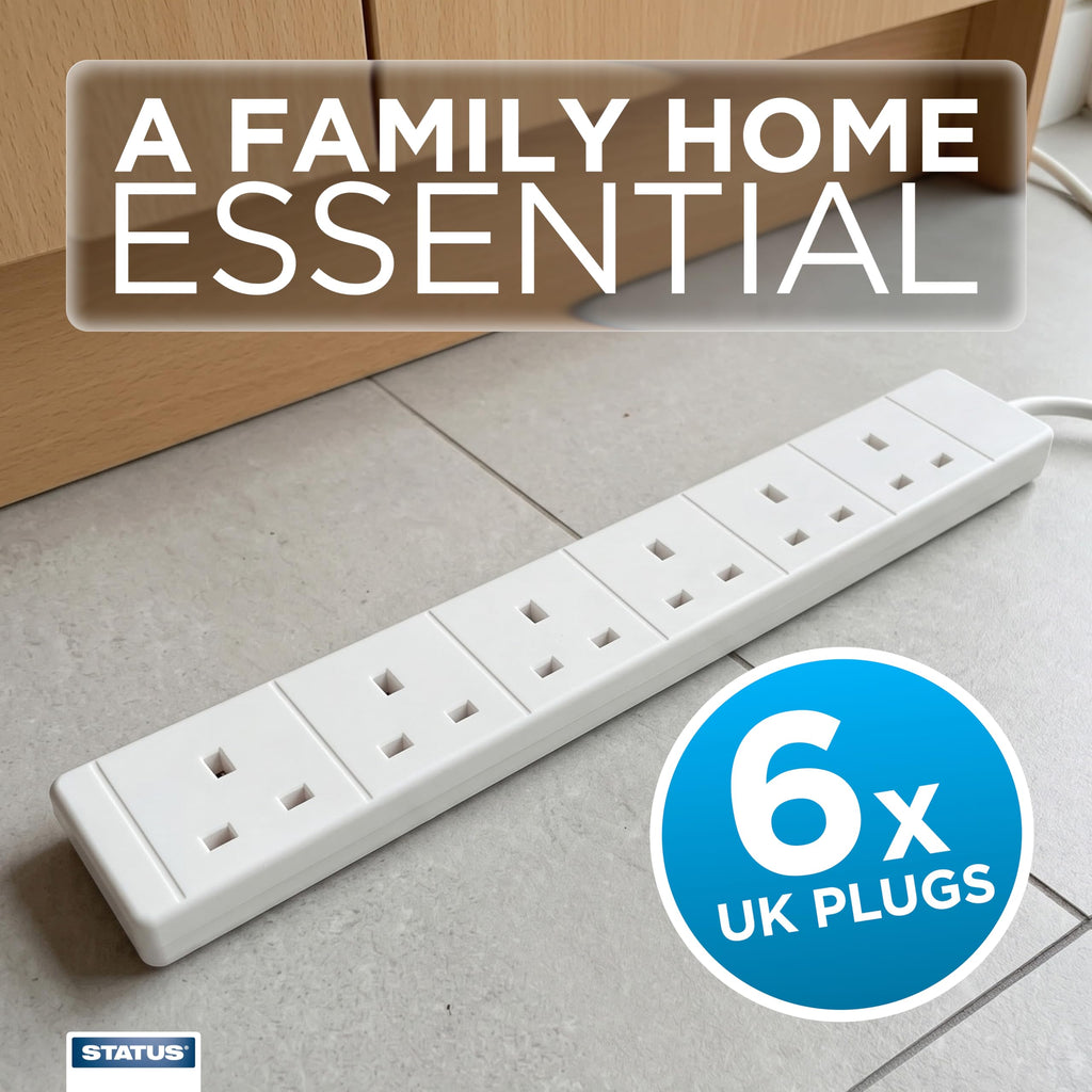 STATUS 4 Socket Extension Lead, 2m Black 13A Power Strip for Home or Office Use (S4W2MBL1PK4)