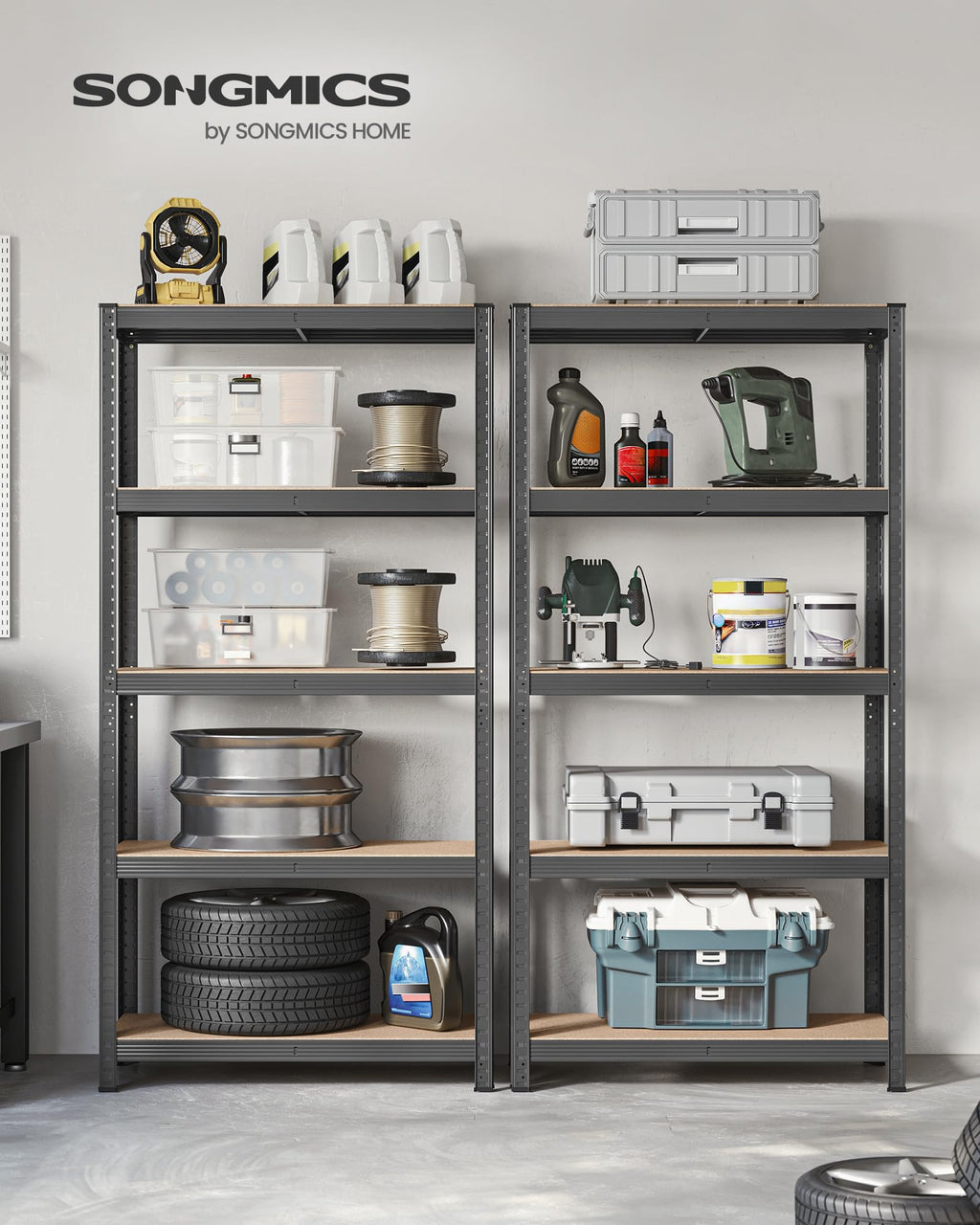 SONGMICS 5-Tier Heavy-Duty Shelving Units, Set of 2, Boltless Assembly
