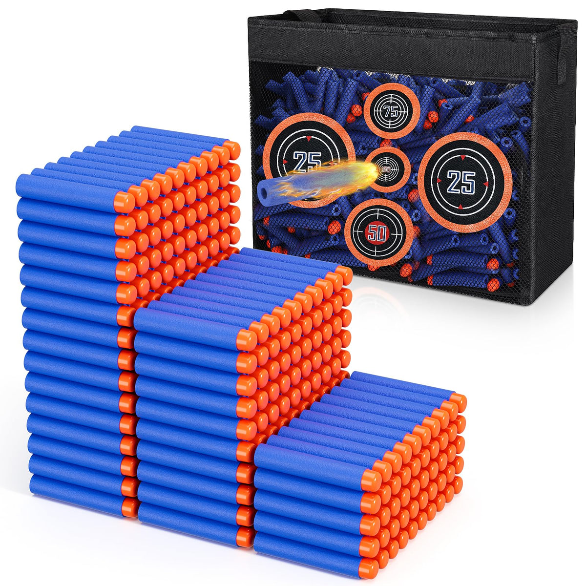 Pokiiulk Refill Darts Bullets Compatible with Nerf Guns N-Strike Elite Series, 300PCS Refill Darts Premium Foam Bullets Pack with Portable Storage Bucket
