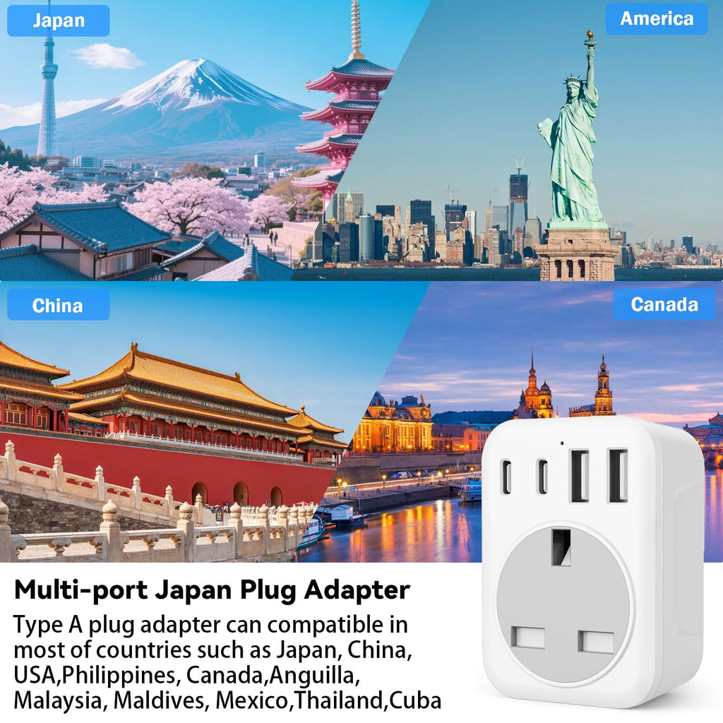 UK To European Plug Adapter,5 IN 1 European Travel Adaptor with 2 USB C & 2 USB A,Grounded EU Plug Adapter for Germany Spain France Turkey Greece etc (Type E/F)