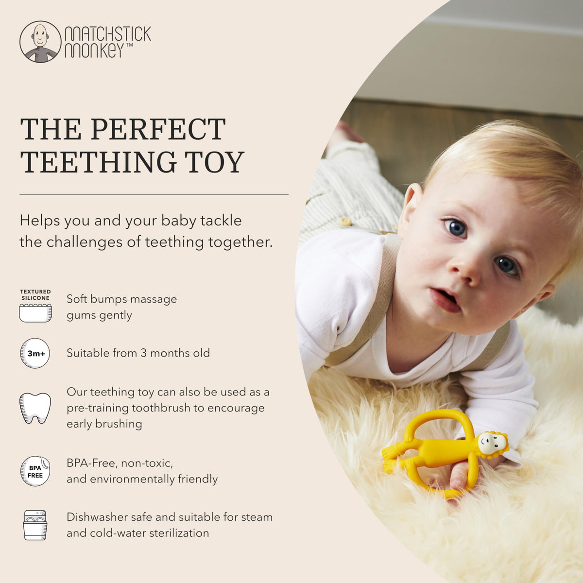 Matchstick Monkey, Antimicrobial Silicone Teether & Gel Applicator, Easy To Grip, BPA Free, 3 Months Old+, 11 cm, Gigi Giraffe, Pack of 1