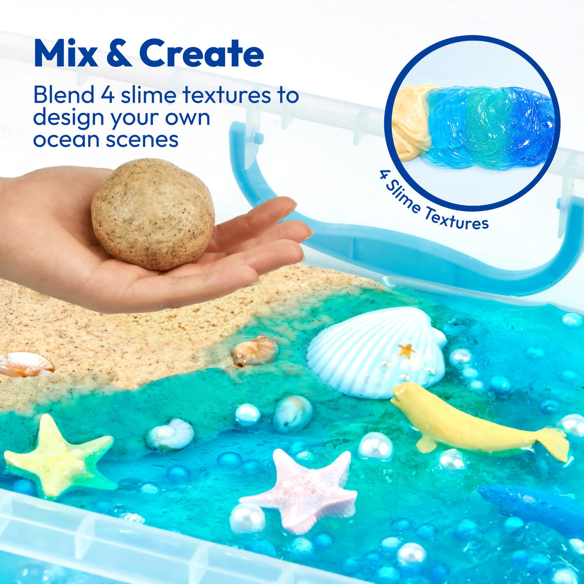 JOVA Klever Kits Construction Sensory Bin for Kids with Glow in The Dark Stones, Sandbox with Lid Castle Building kit, Preschool Learning Activities Gifts for Boys Girls Age 3+
