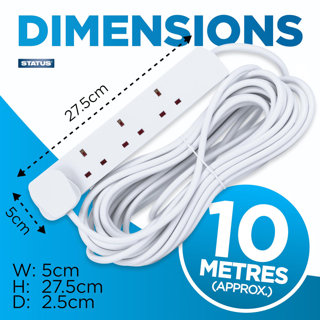 STATUS 4 Socket Extension Lead, 2m Black 13A Power Strip for Home or Office Use (S4W2MBL1PK4)