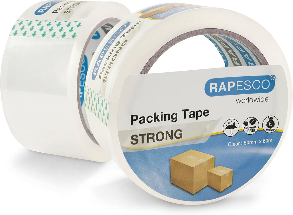 Rapesco 1697 Strong Packing Tape 50mm x 60m, Clear, Pack of 2