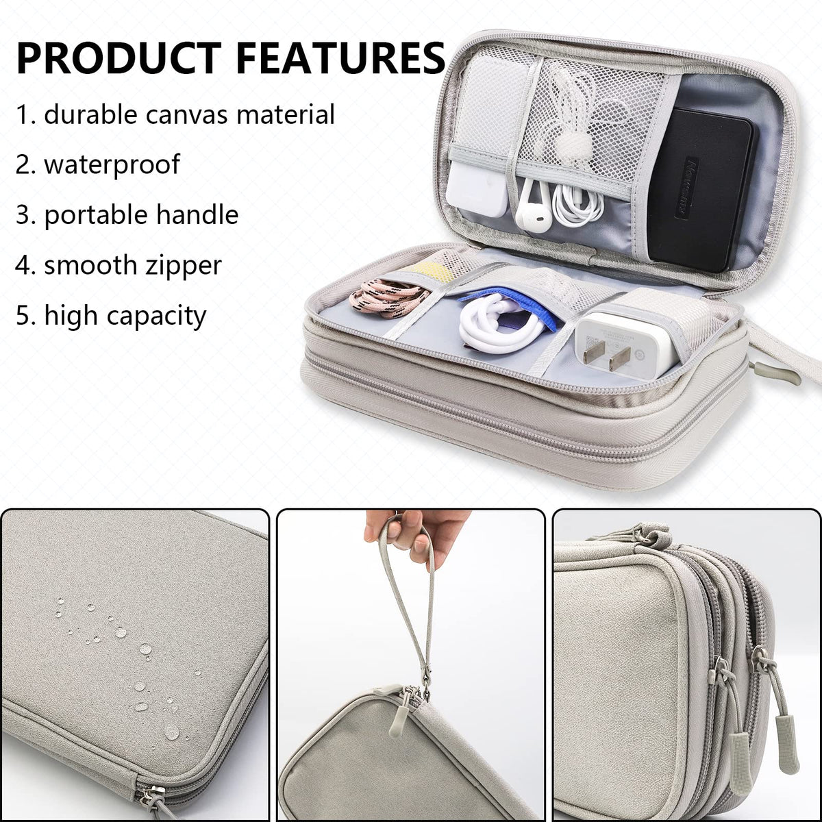Teskyer Travel Cable Organiser Bag, Travel Essential, Black