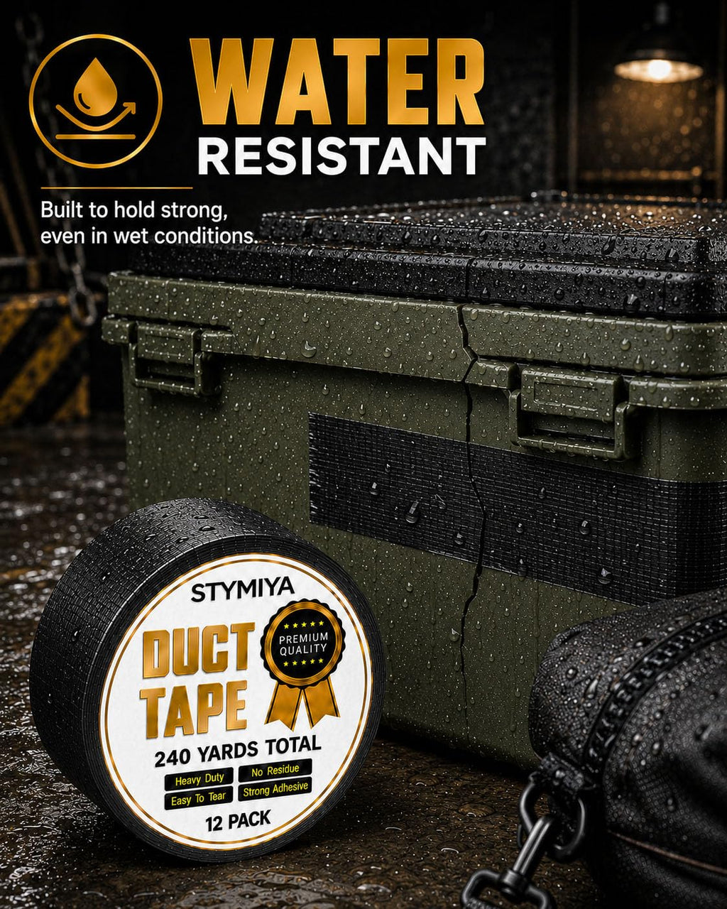 Black Duct Tape Heavy Duty: 3 Rolls 2inch x 20yd Wide Waterproof Outdoor - Strong Adhesive Weather Tapes Repair Bulk - Ductape for Patterns Masking Packing Furniture Kids Craft (3, Matte Black)