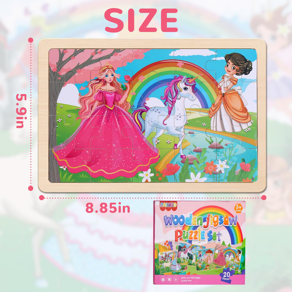 Wooden Puzzles Dinosaur Toys for Kids Ages 3-5, Set of 4 Packs with 20-Piece Wood Jigsaw Puzzles, Preschool Educational Brain Teaser Boards for Boys and Girls 3 4 5 6 Years Old
