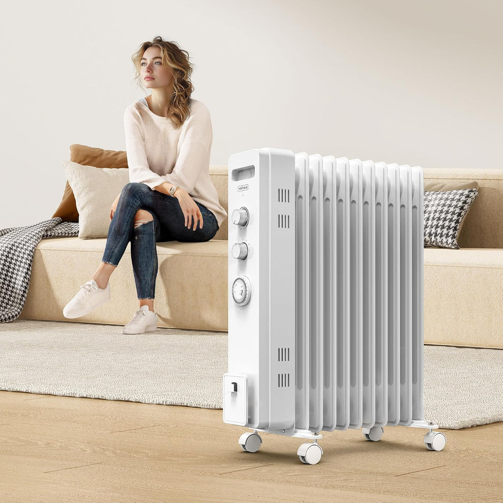 VonHaus Oil Filled Radiator 11 Fins – 2500W, 3 Heat Settings, 24 Hour Timer