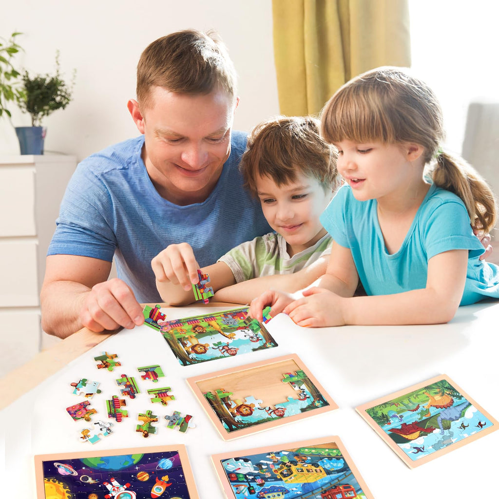 Wooden Puzzles Dinosaur Toys for Kids Ages 3-5, Set of 4 Packs with 20-Piece Wood Jigsaw Puzzles, Preschool Educational Brain Teaser Boards for Boys and Girls 3 4 5 6 Years Old