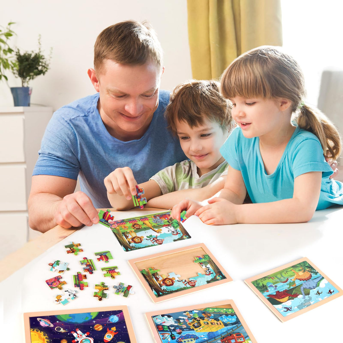 Wooden Puzzles Dinosaur Toys for Kids Ages 3-5, Set of 4 Packs with 20-Piece Wood Jigsaw Puzzles, Preschool Educational Brain Teaser Boards for Boys and Girls 3 4 5 6 Years Old