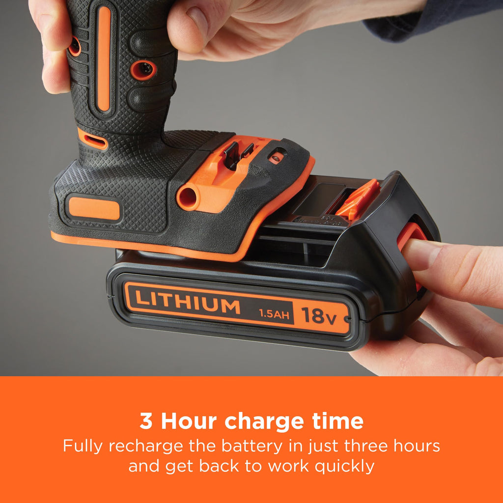 BLACK+DECKER 18 V Cordless 2-Gear Combi Drill with Kitbox and 2X 1.5 Ah Lithium Ion Batteries