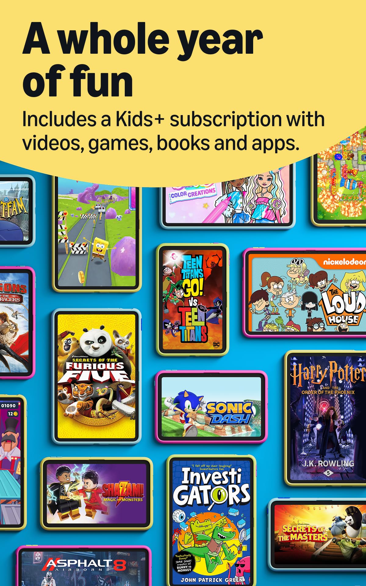 Amazon Kids Tablet 11 (newest gen) ages 6+, 11" 2.5K display, all-day battery, plus 1 year of Kids+ with videos, apps, games and books, slim hard case included (SpongeBob and Patrick)