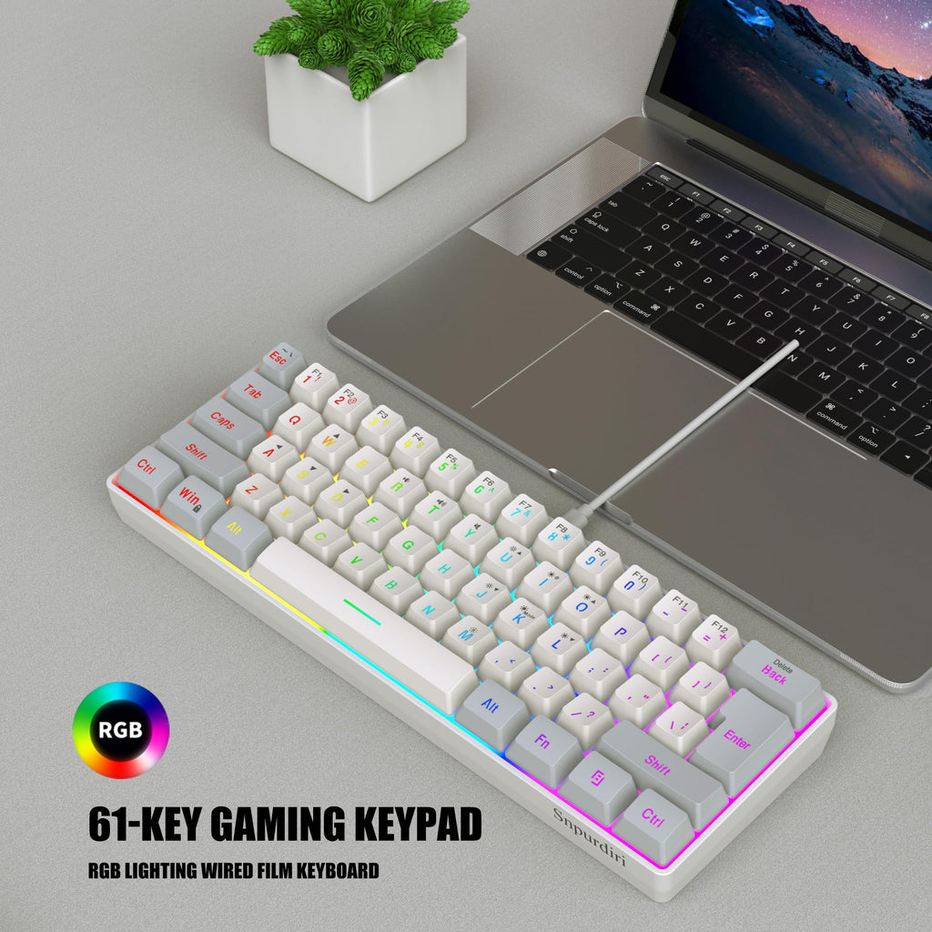Snpurdiri 2.4G 60% Wireless Gaming Keyboard and Mouse Combo (White-Grey)