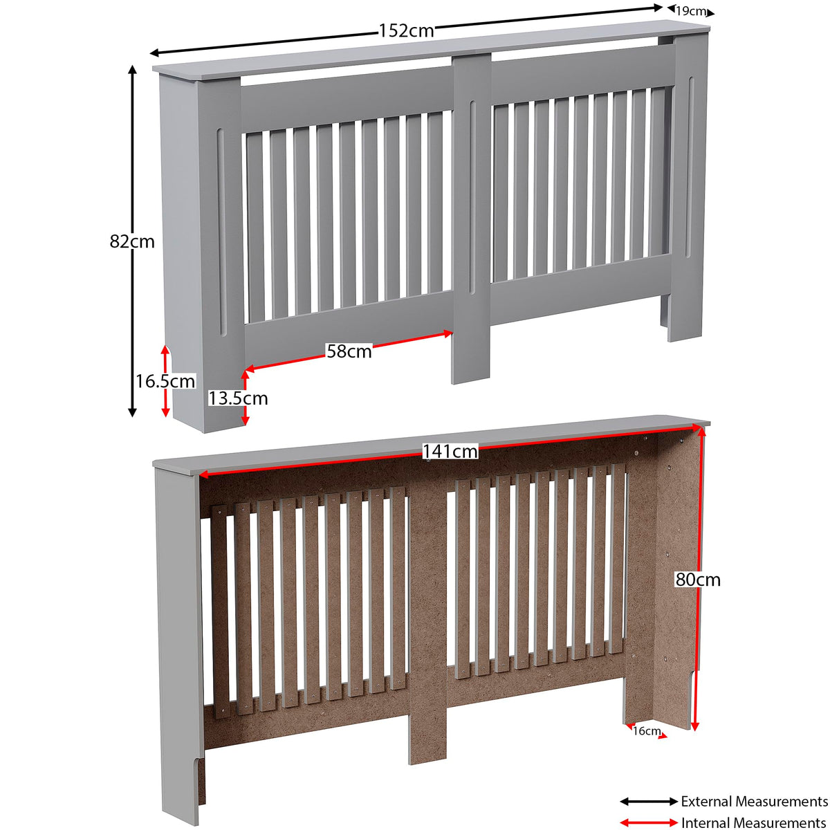 Vida Designs Chelsea Radiator Cover White - Medium - Modern Vertical Slat Design For Optimal Heat Circulation - H82xW111xD19cm - Painted MDF Cabinet Ideal For Living Room & Hallway