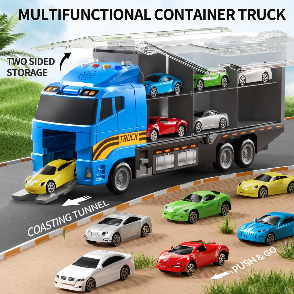 NIPLOOOW Kids Boys Construction Truck Vehicle Toy Set with Play Mat and Die-Cast Toy Car, Transport Carrier Truck for Kids 3-5, Birthday Gifts Toys for 3-8 Year Old Boys