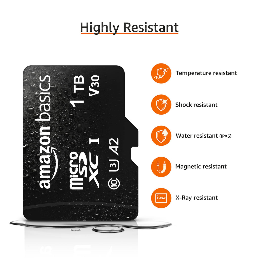 Amazon Basics microSDXC Memory Card, 64GB, A2, U3, 100MB/s Read Speed, Black, 2-Pack