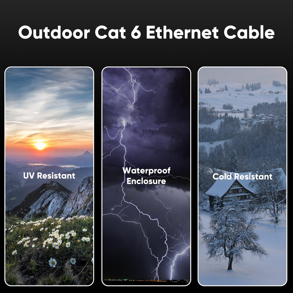Cat6 Ethernet Cable 3 meter, Outdoor Water Resistant Internet Cable, Direct Burial High-Speed Gigabit 10Gbps 550MHz/s Lan Network Cable Cord