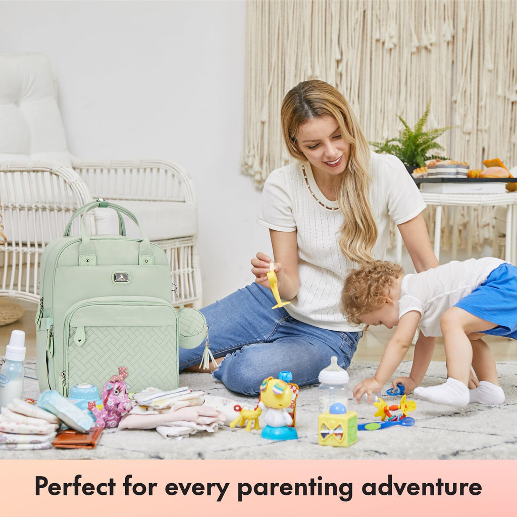 Dikaslon Baby Changing Bag Backpack, Large Nappy Back Pack Multifunction Baby Bags with Portable Changing Mat, Pacifier Holder, and Stroller Straps, for Mom and Dad