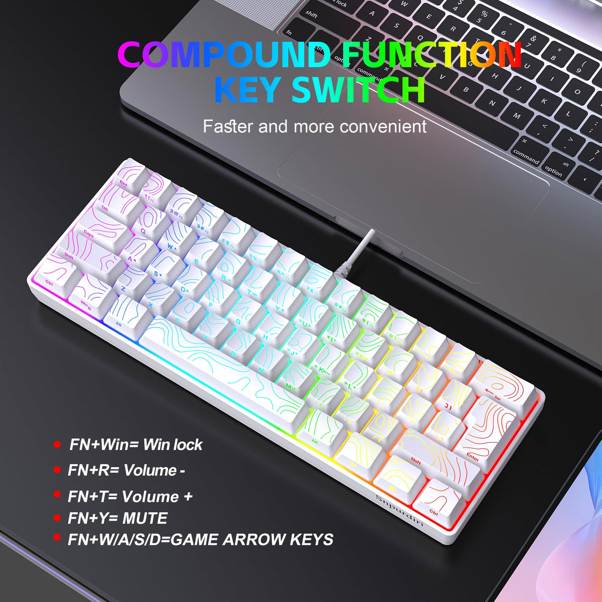 Snpurdiri 2.4G 60% Wireless Gaming Keyboard and Mouse Combo (White-Grey)